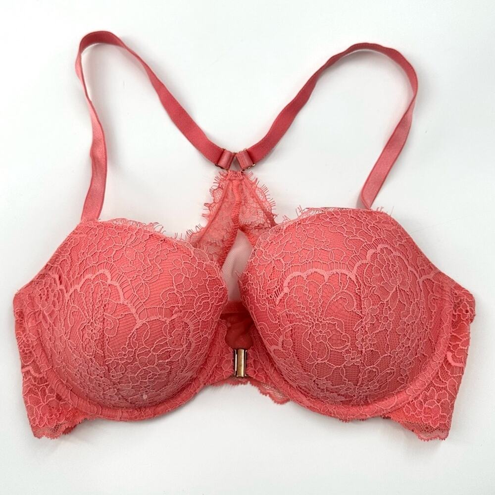 Victoria's Secret Razorback Front Clasp Laced Lined Demi Bra Size 34D